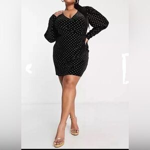 Saint Genies Black Velvet Wrap Dress Gold Hearts Size 20 NWT